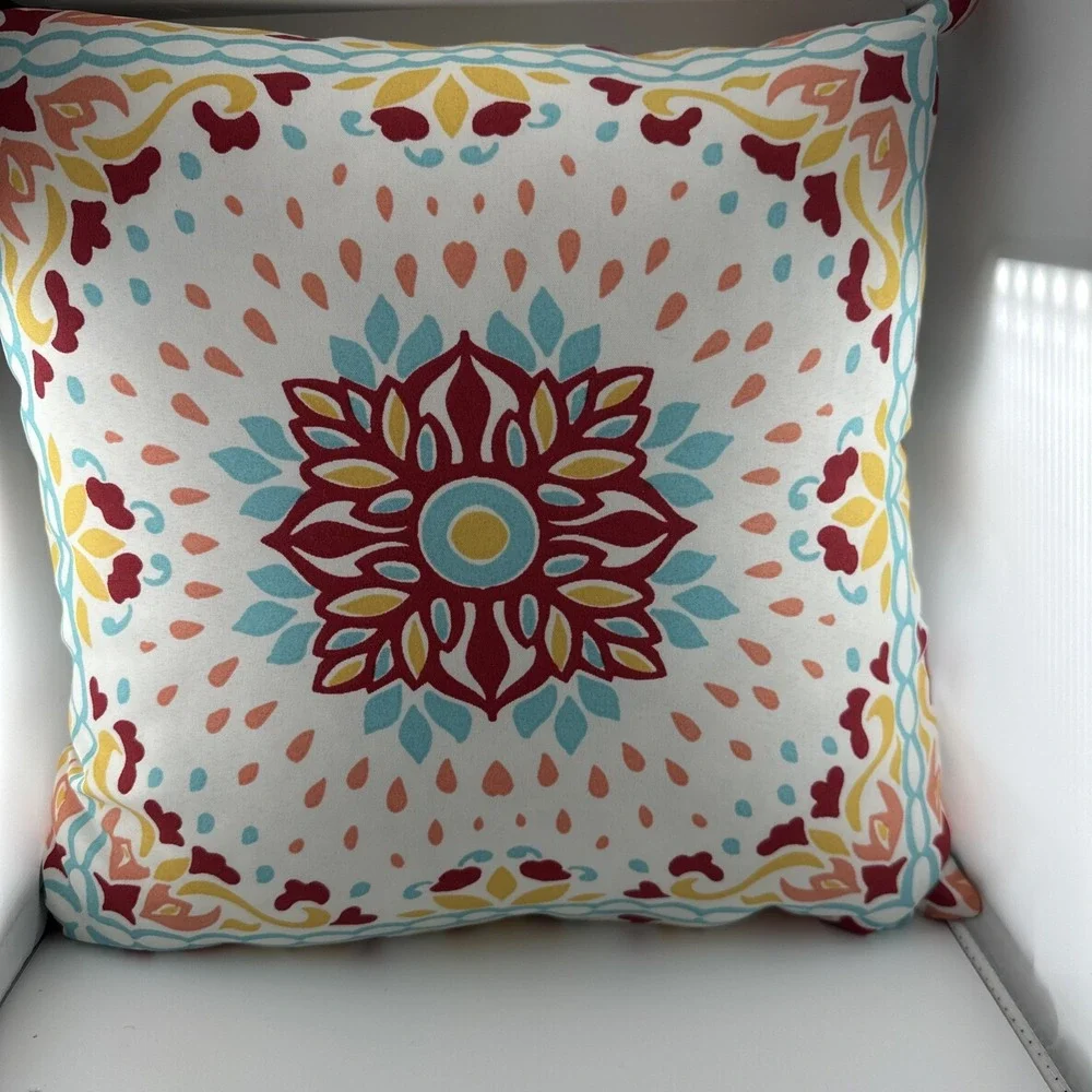 Boho Outdoor Throw Pillow 16 x 16 Waterproof